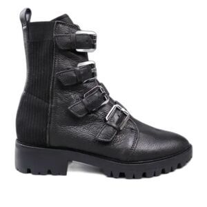 Dolce Vita Womens Combat Buckle Boots Gaven Lug Black Leather Round Toe‎ Size 8